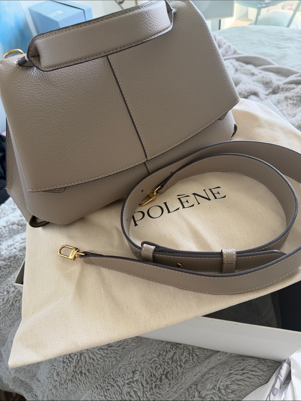Polène Mokki Mini Handbag Purse Textured Taupe - Picture 2 of 9